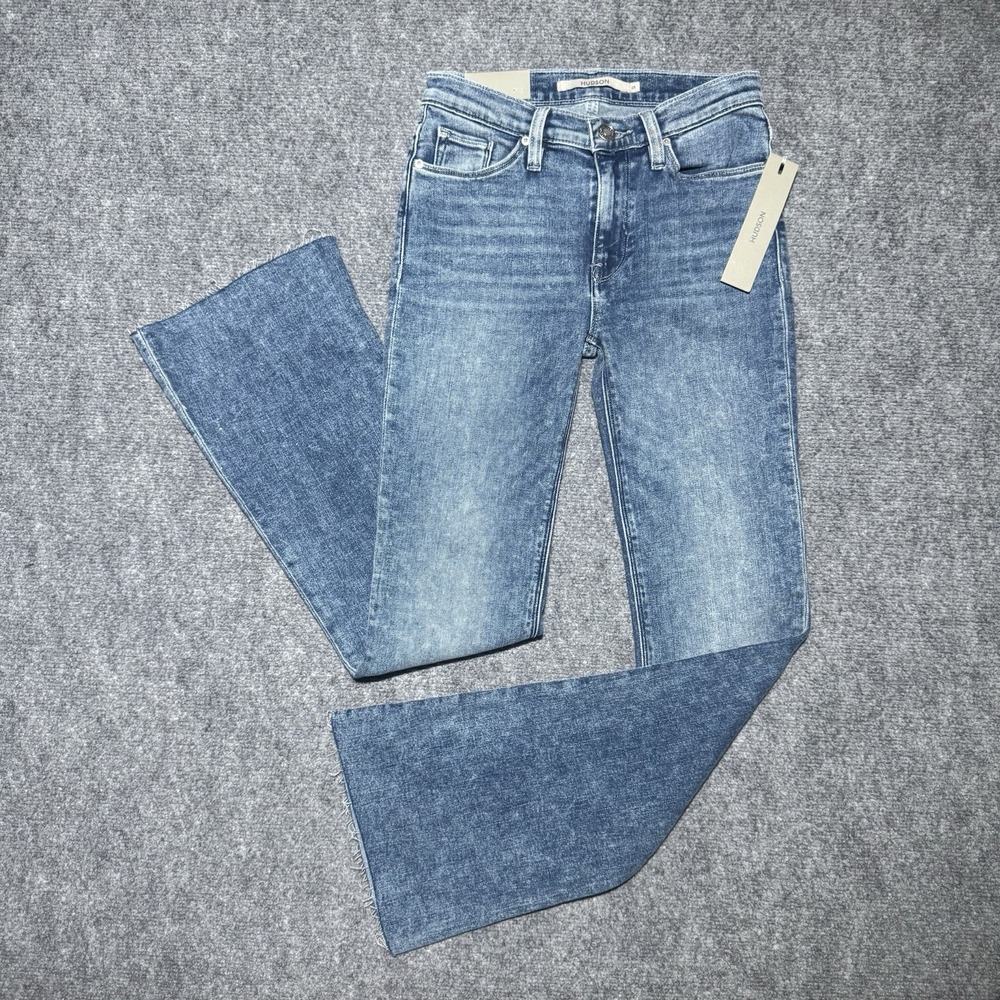 Hudson Nico Mid-Rise Bootcut Raw Hem Light Blue Jeans Women Sz 25x29.5 NEW NWT